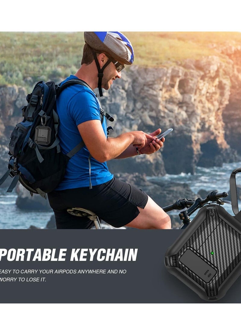 لحافظة Airpods Pro 2 للنساء والرجال، حافظة Airpods 2rd مزودة بمشبك قفل أمان أوتوماتيكي عسكري، LED أمامي مرئي، لون أسود - Image 5