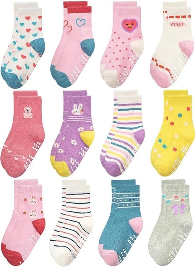 CUTEABLY Baby Girl Cotton Socks, Non-Slip Grip, Animal and Pattern Designs, 0-24 Months, Multi-coloured (IN, Age, 6 Months, 12 Months, 3, Multicolour) - Image 1