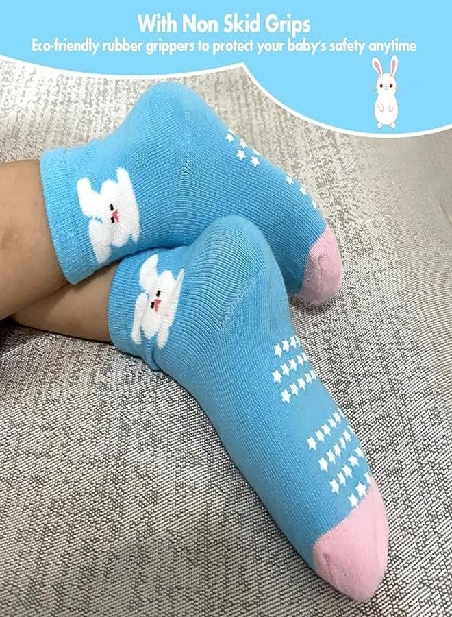 CUTEABLY Baby Girl Cotton Socks, Non-Slip Grip, Animal and Pattern Designs, 0-24 Months, Multi-coloured (IN, Age, 6 Months, 12 Months, 3, Multicolour) - Image 5