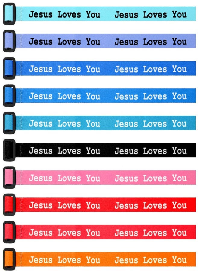 Bonuci 50 Pcs Jesus Loves You Bracelets Adjustable Christian Jesus Wristbands Bulk Colorful Webbing Inspirational Bracelet for Adults Novelty Religious Party Favors, 10 Styles - Image 1