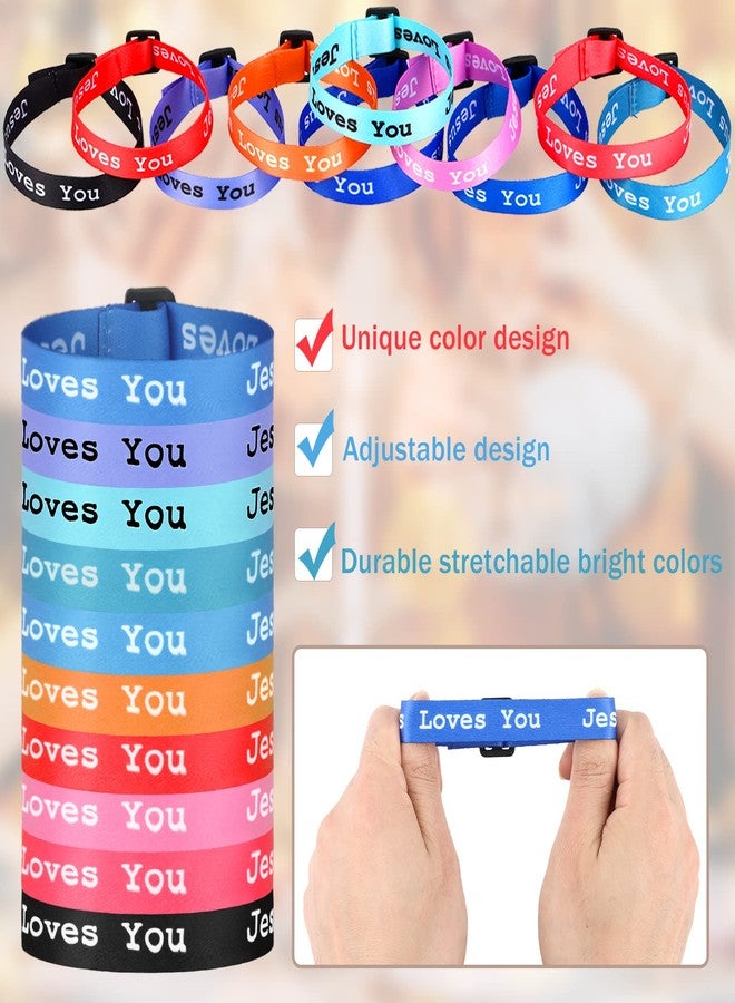 Bonuci 50 Pcs Jesus Loves You Bracelets Adjustable Christian Jesus Wristbands Bulk Colorful Webbing Inspirational Bracelet for Adults Novelty Religious Party Favors, 10 Styles - Image 3