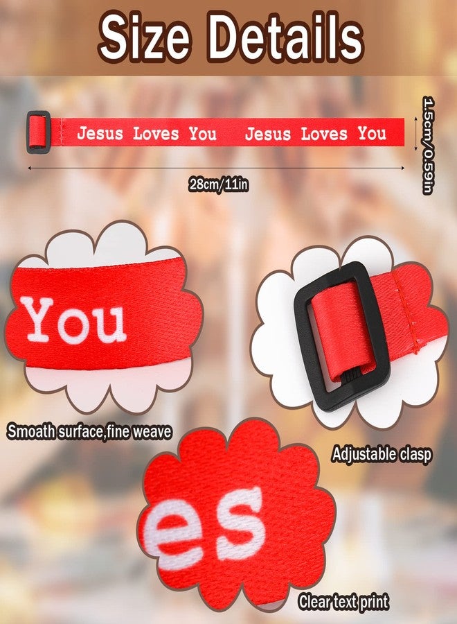 Bonuci 50 Pcs Jesus Loves You Bracelets Adjustable Christian Jesus Wristbands Bulk Colorful Webbing Inspirational Bracelet for Adults Novelty Religious Party Favors, 10 Styles - Image 2