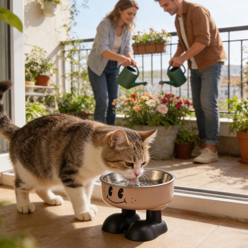 Rose Stainless Steel Raised Pet Bowl Anti Leak Reduces Neck Joint Tiredness For Cats Puppies - Image 3