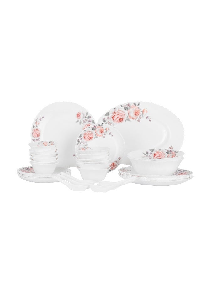 Delcasa Peace Rose 33 Piece Opalware Dinner Set- DC3708/ Includes Oval Plate, Dinner and Flat Plates, Salad Bowls and Soup Spoons - Image 1