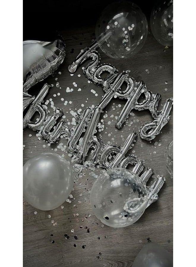 أتباتا فانكي بالونات Atpata Funky Alphabet Letter Happy Birthday من رقائق معدنية لتزيين حفلات أعياد الميلاد للجنسين (فضي مائل) - Image 1