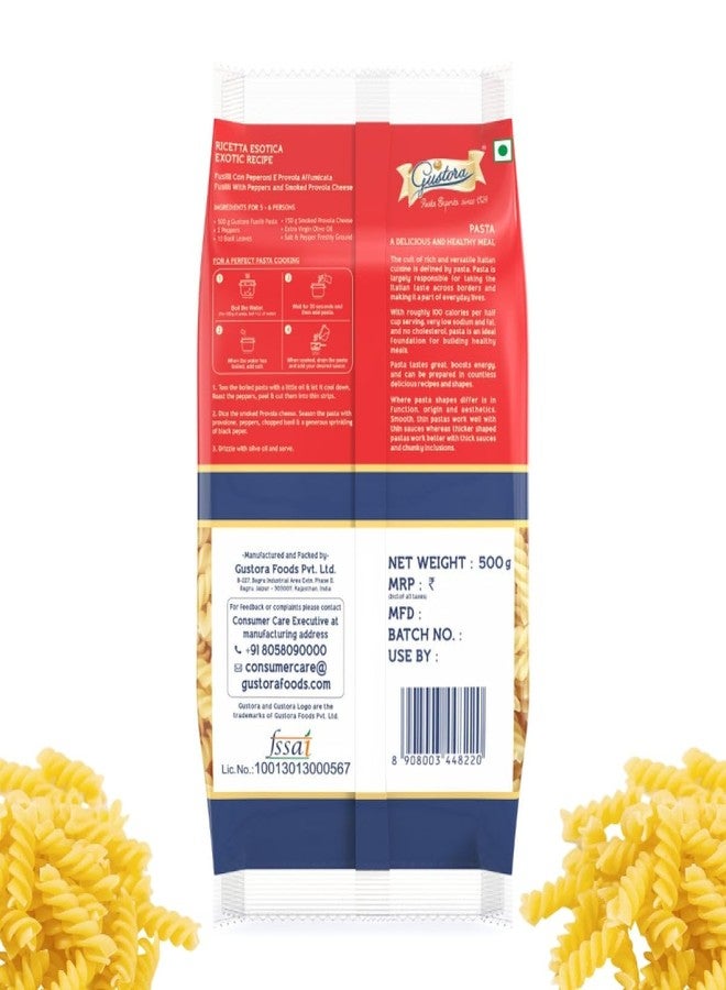 GUSTORA Combo Pack of Fusilli Pasta and Fettuccine Pasta 1 KG I Made of 100% Durum Wheat Semolina I Rich in Protein & Fibre I Zero cholesterol I Vegetarian I Cooking Time 10 Min (500g X 2) - Image 3