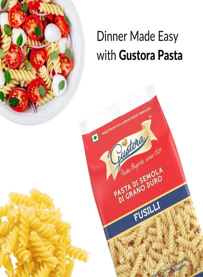 GUSTORA Combo Pack of Fusilli Pasta and Fettuccine Pasta 1 KG I Made of 100% Durum Wheat Semolina I Rich in Protein & Fibre I Zero cholesterol I Vegetarian I Cooking Time 10 Min (500g X 2) - Image 4
