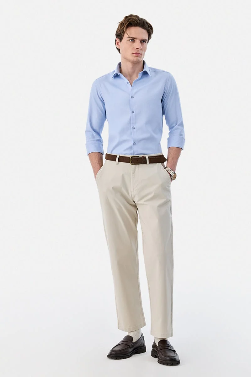 سنيتش Light Blue Striped Long Sleeve Slim Fit Formal Luxe Shirt