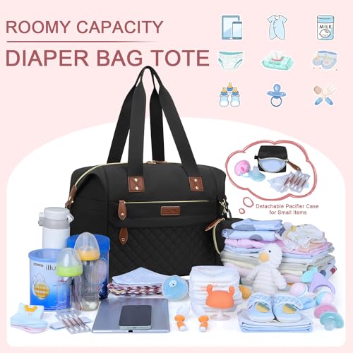 Pritent Diaper Bag Tote, Diaper Baby Bags with Pacifier Case, Shoulder Straps, Stroller Clips, Waterproof Large Mommy Maternity Travel Baby Tote for Mom and Dad, black - Image 2