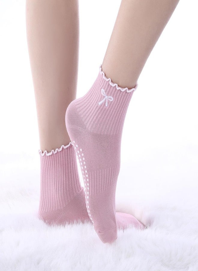 Simlakey Cute Pilates Grip Socks for Women Ruffle Frilly Yoga Socks Non Slip Cotton Grippy Sock for Workout - Image 5