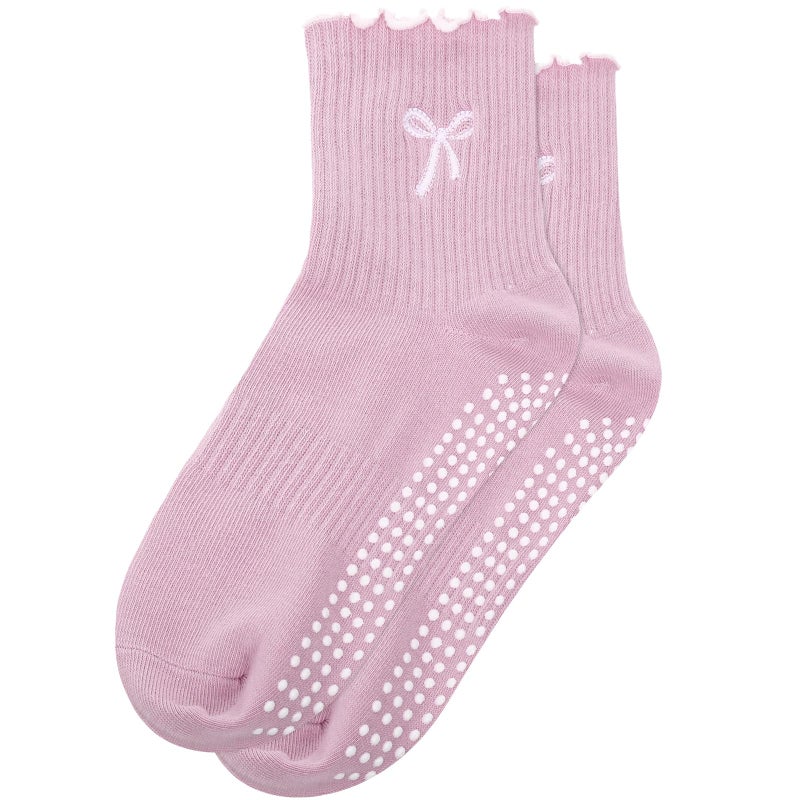 Simlakey Cute Pilates Grip Socks for Women Ruffle Frilly Yoga Socks Non Slip Cotton Grippy Sock for Workout - Image 1