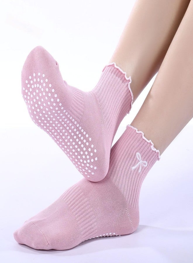 Simlakey Cute Pilates Grip Socks for Women Ruffle Frilly Yoga Socks Non Slip Cotton Grippy Sock for Workout - Image 3