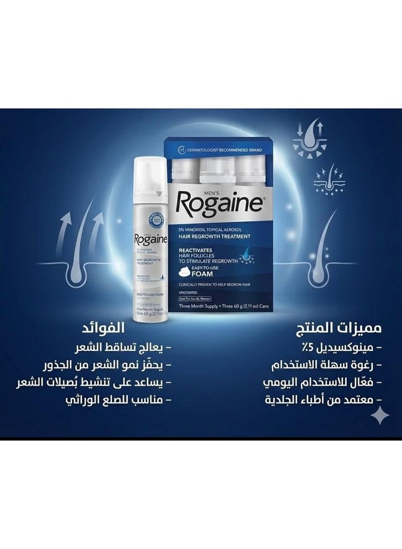 ريجين رغوة مينوكسيديل النقية من روجاين للرجال لعلاج تساقط الشعر وإعادة نموه (كمية تكفي لثلاثة أشهر) - Image 1