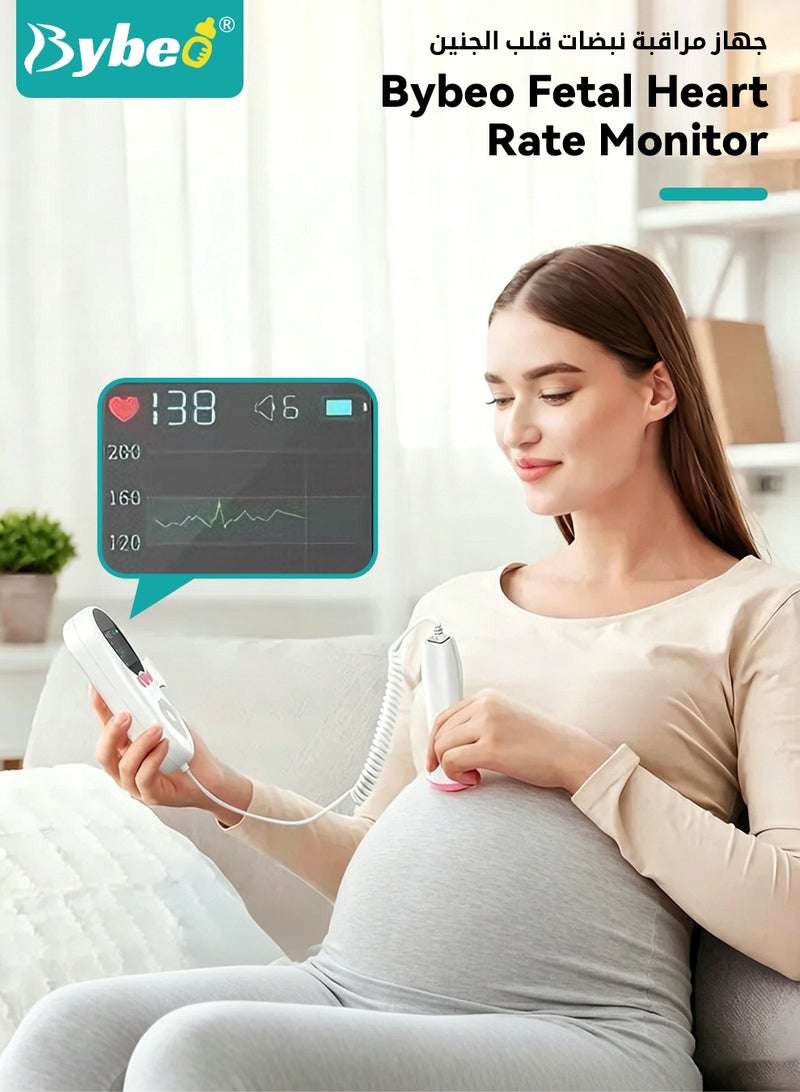 Bybeo Baby Fetal Doppler, Fetal Heart Rate Monitor, Ultrasound Heart Rate Detector, Probe Prenatal Baby Fetal Heartrate Monitor, Home Doppler Meter with LCD Display with 2 PCS Monitor Belt - Image 2