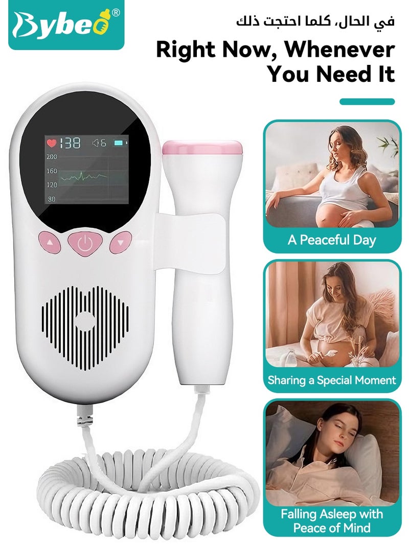 Bybeo Baby Fetal Doppler, Fetal Heart Rate Monitor, Ultrasound Heart Rate Detector, Probe Prenatal Baby Fetal Heartrate Monitor, Home Doppler Meter with LCD Display with 2 PCS Monitor Belt - Image 4