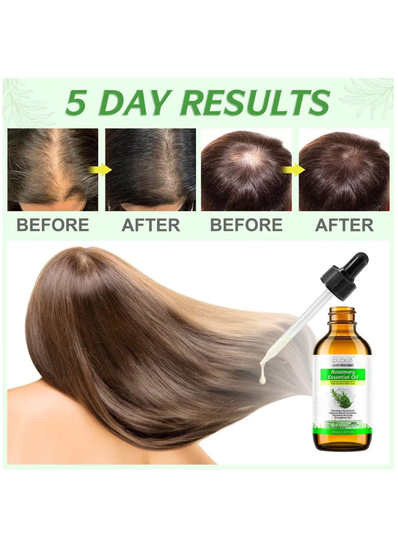 ELBBUB 60ml Rosemary Essential Oil  for Hair Growth Pure Organic Rosemary Oil for Dry Damaged Hair and Growth Hair Scalp Oil  Pure and Natural Premium Quality Oil Hair Loss Treatment Oil for Men and Women - Image 4