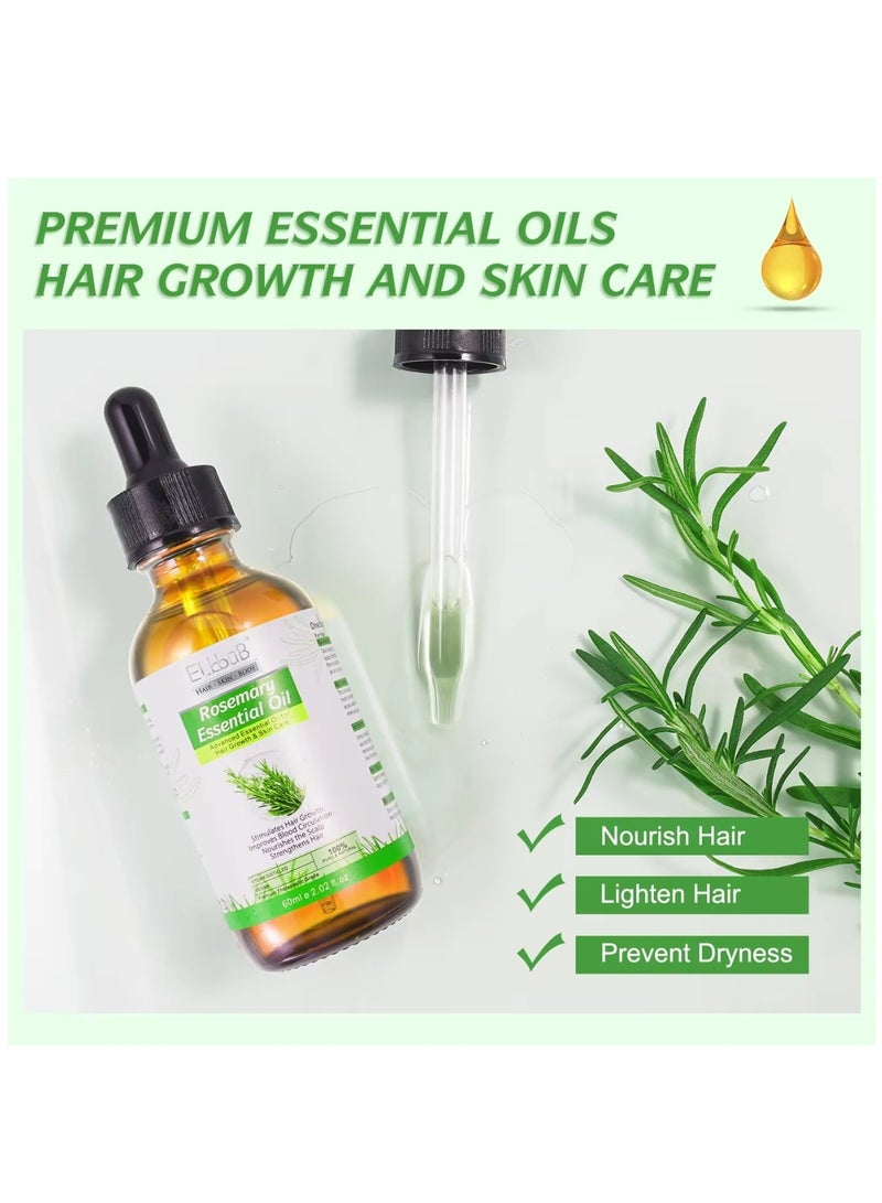 ELBBUB 60ml Rosemary Essential Oil  for Hair Growth Pure Organic Rosemary Oil for Dry Damaged Hair and Growth Hair Scalp Oil  Pure and Natural Premium Quality Oil Hair Loss Treatment Oil for Men and Women - Image 3