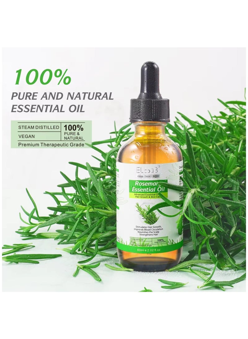 ELBBUB 60ml Rosemary Essential Oil  for Hair Growth Pure Organic Rosemary Oil for Dry Damaged Hair and Growth Hair Scalp Oil  Pure and Natural Premium Quality Oil Hair Loss Treatment Oil for Men and Women - Image 2