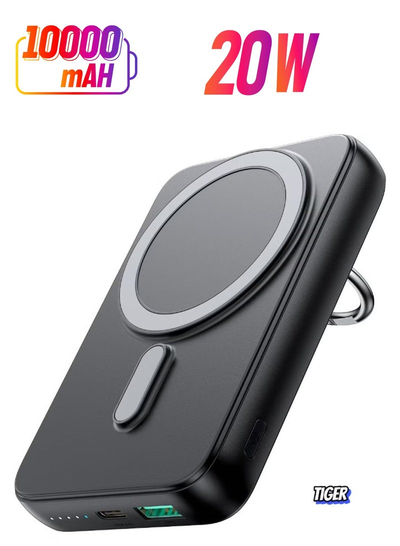 TIGER JR-W050 20W Power Bank 10000mAh with Ring Holder – Portable Fast Charging Power Bank for Smartphones, Tablets, and More – Compact & Stylish Black Design  - Image 1
