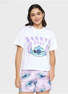 Disney Stitch Graphic T-Shirt & Short Pj Set  - Image 3