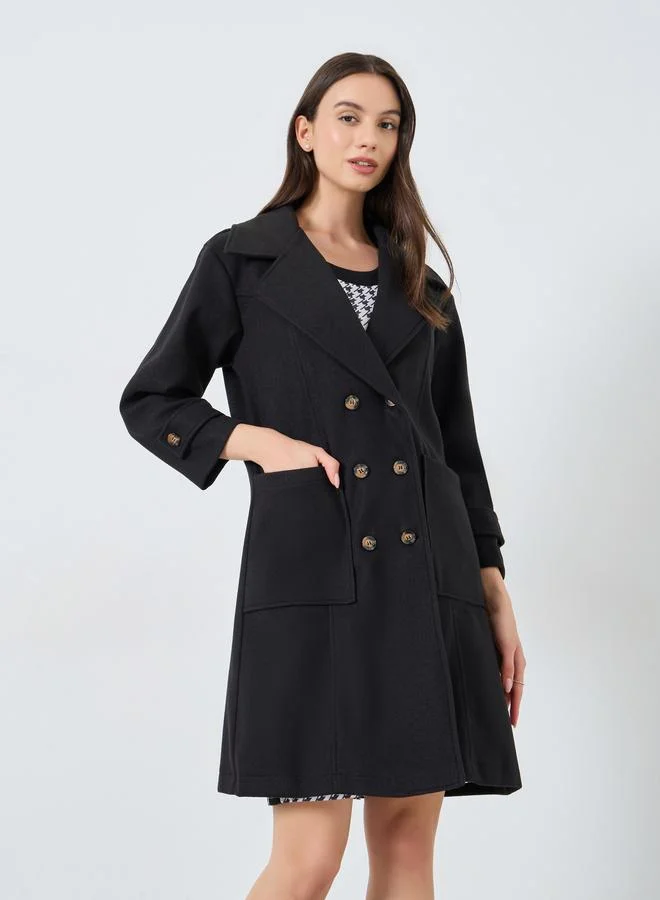 Take Two Black Double Breasted Wool Like Coat with Pocket Detail