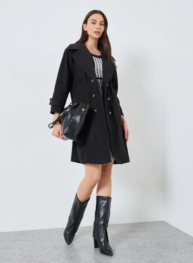 Take Two Black Double Breasted Wool Like Coat with Pocket Detail