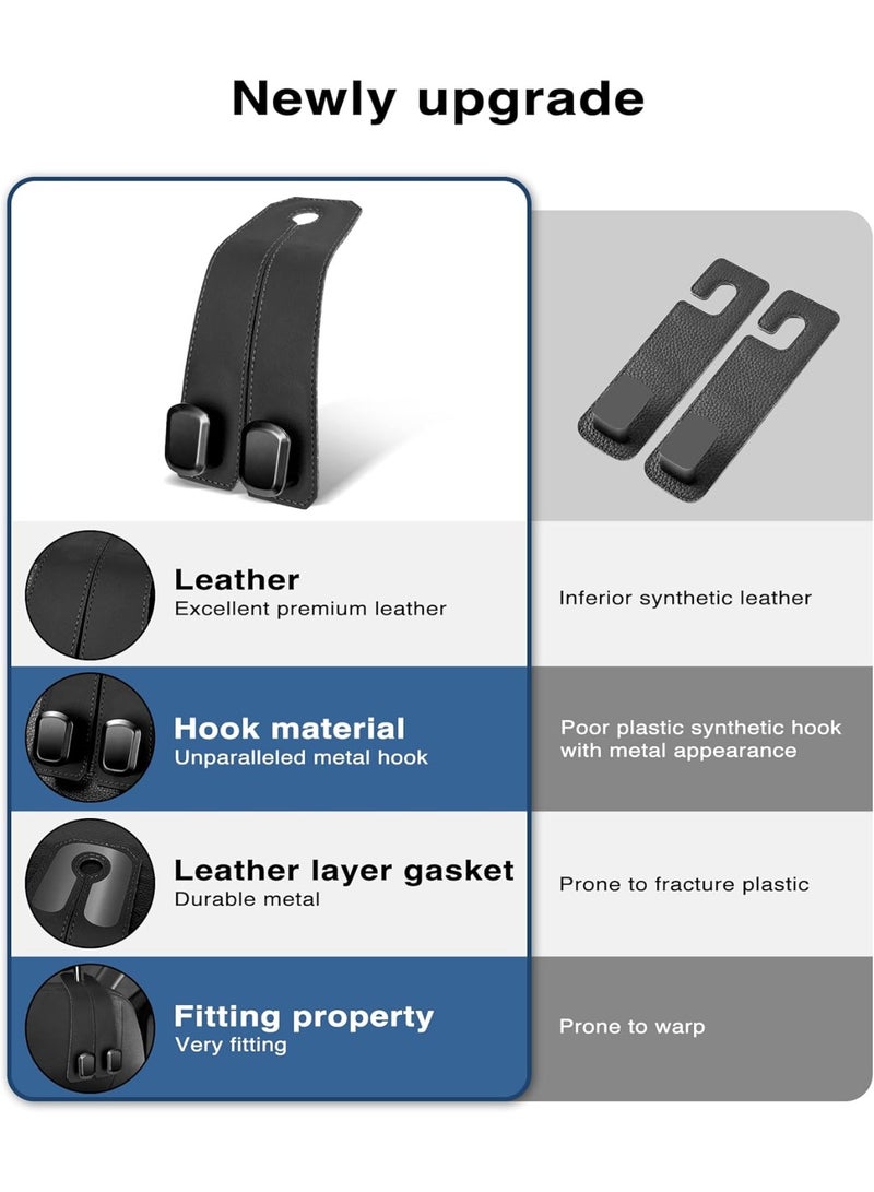 Neonix ( 2 pcs ）Car Hooks for Headrest, Seat Back Storage Hook Luxurious Leather 100% Metal Multifunctional Car Hanger & Holder for Heatrest, Seat, Bag, Purse (Black) - Image 4