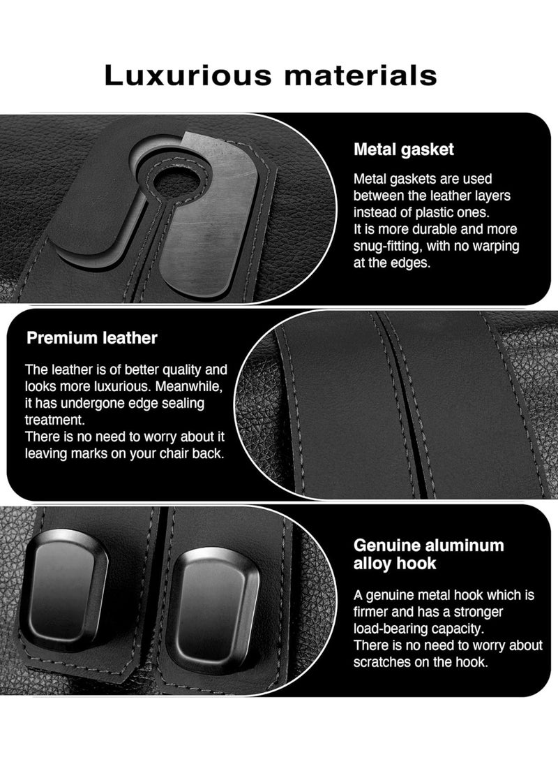 Neonix ( 2 pcs ）Car Hooks for Headrest, Seat Back Storage Hook Luxurious Leather 100% Metal Multifunctional Car Hanger & Holder for Heatrest, Seat, Bag, Purse (Black) - Image 3