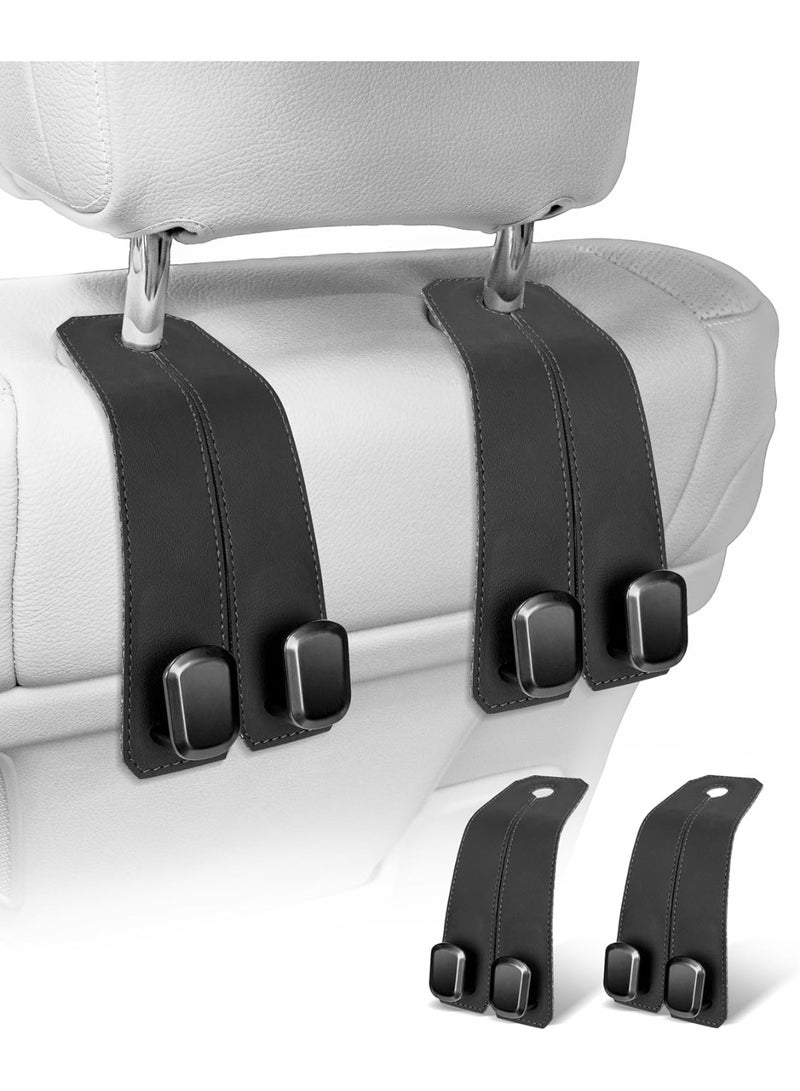 Neonix ( 2 pcs ）Car Hooks for Headrest, Seat Back Storage Hook Luxurious Leather 100% Metal Multifunctional Car Hanger & Holder for Heatrest, Seat, Bag, Purse (Black) - Image 1