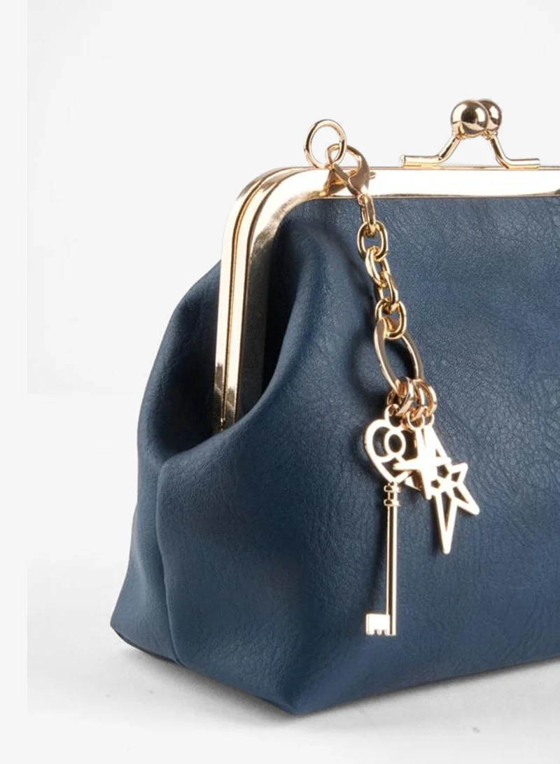 Women's Navy Blue Key Charm Gift Zipper-Closure Lined Hand, Arm, and Shoulder Bag.