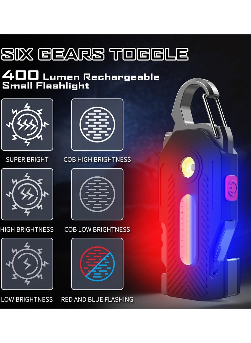 Keychain Flashlight, Rechargeable Flashlights, 7-in-1 Mini COB Keychain Work Light, 6 Lighting Modes with Bottle Opener Screwdriver Survival Whistle for Camping Fishing Hiking Emergency - Image 2