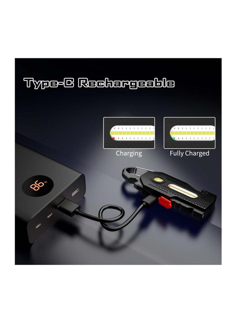 Keychain Flashlight, Rechargeable Flashlights, 7-in-1 Mini COB Keychain Work Light, 6 Lighting Modes with Bottle Opener Screwdriver Survival Whistle for Camping Fishing Hiking Emergency - Image 4