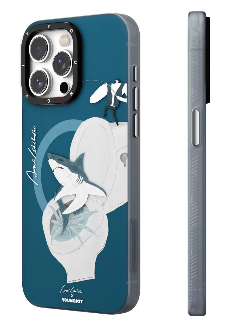 YOUNG KIT حافظة آكي إيشيباشي صيفية ماغسيف لأبل آيفون 15 برو ماكس 6.7 بوصة - سلسلة آكي إيشيباشي - قرش - Image 3