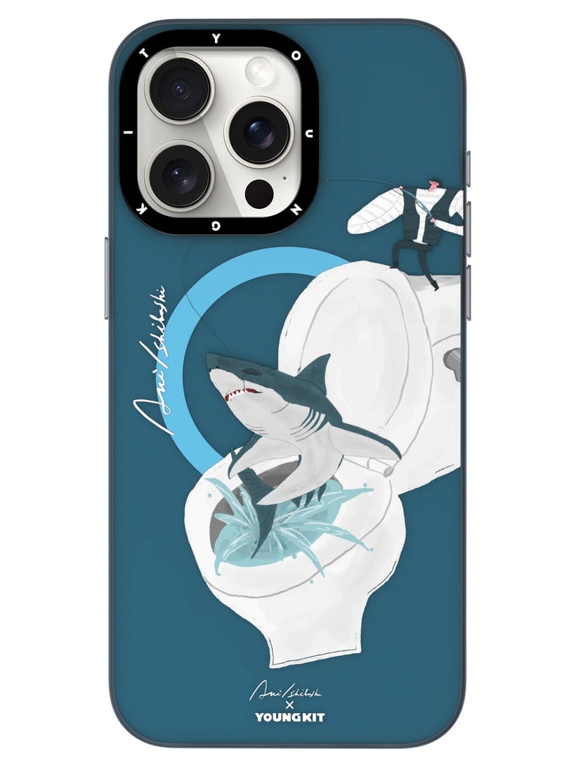 YOUNG KIT حافظة آكي إيشيباشي صيفية ماغسيف لأبل آيفون 15 برو ماكس 6.7 بوصة - سلسلة آكي إيشيباشي - قرش - Image 1