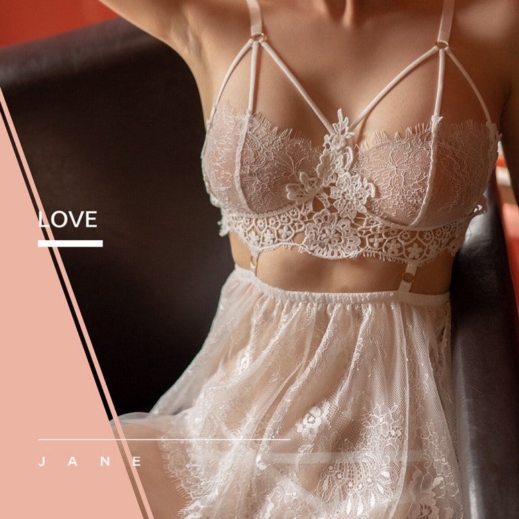 جديد RomAntic الفرنسية PAjAmAs مثير الدانتيل التطريز الرائع تعليق اللباس المنزل WeAr مثير الملابس الداخلية A-19 - Image 3