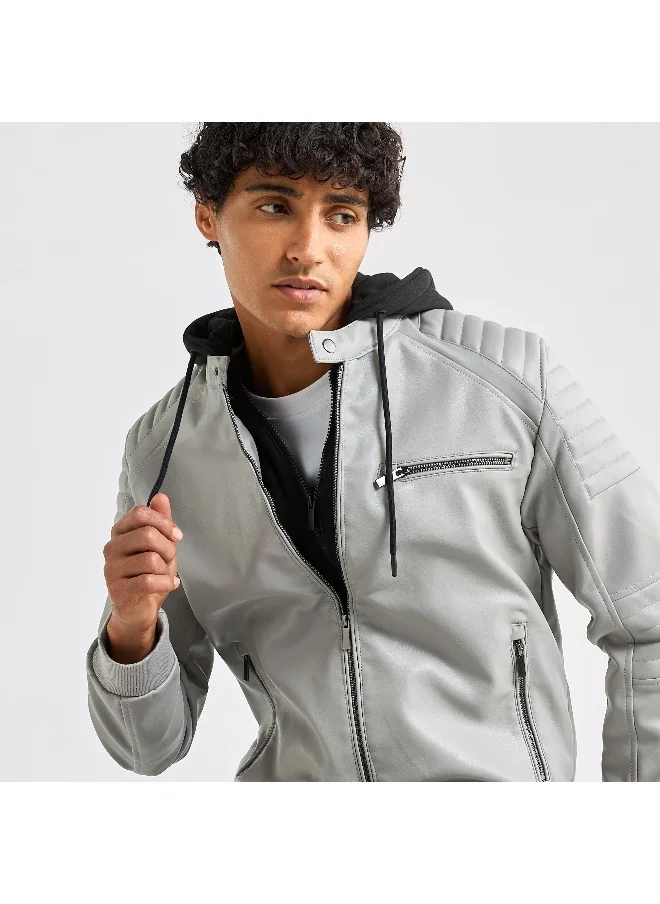 FAV Solid Bomber Jacket with Hood and Zip Closure