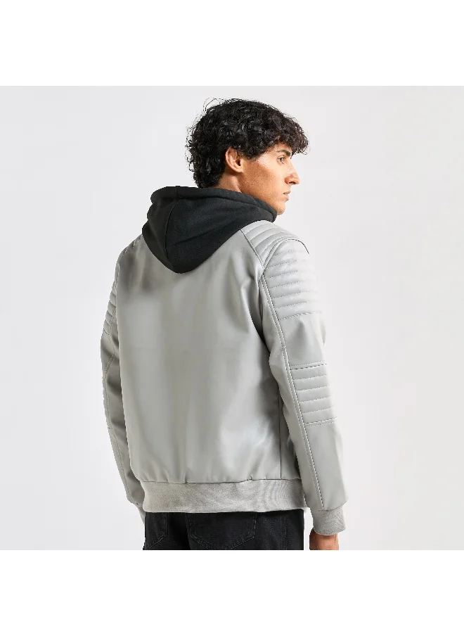 FAV Solid Bomber Jacket with Hood and Zip Closure