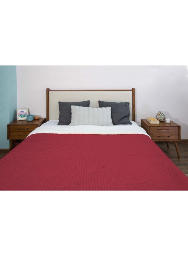 Mintra Blanket Double Sided Sherpa & Strip Flannel Red 220x180 - Image 5