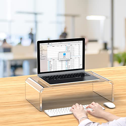 Beimu Acrylic Monitor Stand Riser Acrylic Laptop Stand Riser PC Holder Clear Computer Monitor Stand for Desk White Laptop Stand for Desk Compatible with iMac MacBook All Notebooks - Image 4