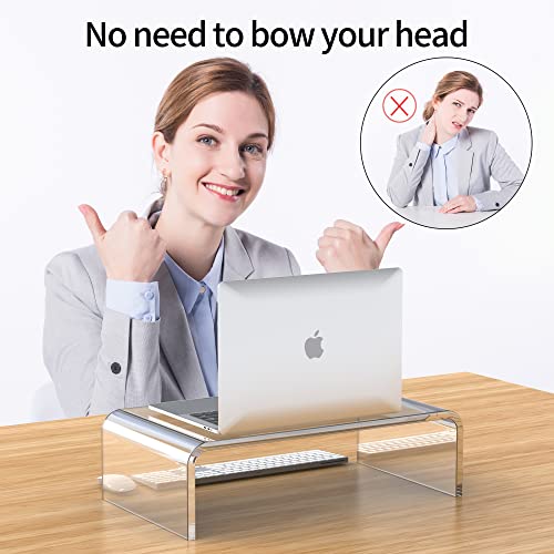 Beimu Acrylic Monitor Stand Riser Acrylic Laptop Stand Riser PC Holder Clear Computer Monitor Stand for Desk White Laptop Stand for Desk Compatible with iMac MacBook All Notebooks - Image 3