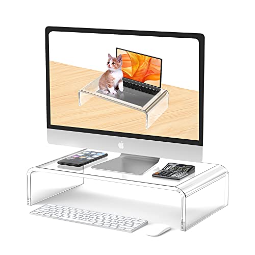 Beimu Acrylic Monitor Stand Riser Acrylic Laptop Stand Riser PC Holder Clear Computer Monitor Stand for Desk White Laptop Stand for Desk Compatible with iMac MacBook All Notebooks - Image 1