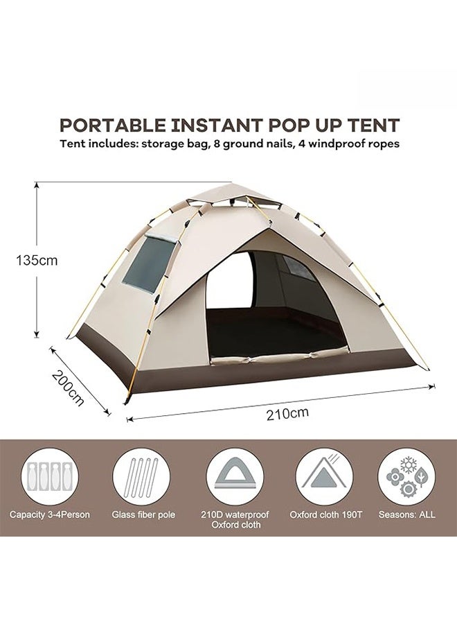 تودي جي هو خيمة انبوبية فورية محمولة، خيمة عائلية تلقائية للأشخاص من 3 إلى 4 ببابين ونوافذ، ومعدات تخييم خارجية مقاومة للمطر للمنتزه، الشاطئ، الحديقة، الفناء (باللون البيني) - Image 3