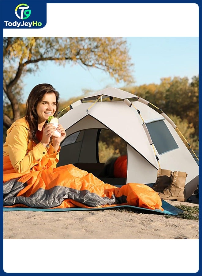 تودي جي هو خيمة انبوبية فورية محمولة، خيمة عائلية تلقائية للأشخاص من 3 إلى 4 ببابين ونوافذ، ومعدات تخييم خارجية مقاومة للمطر للمنتزه، الشاطئ، الحديقة، الفناء (باللون البيني) - Image 1