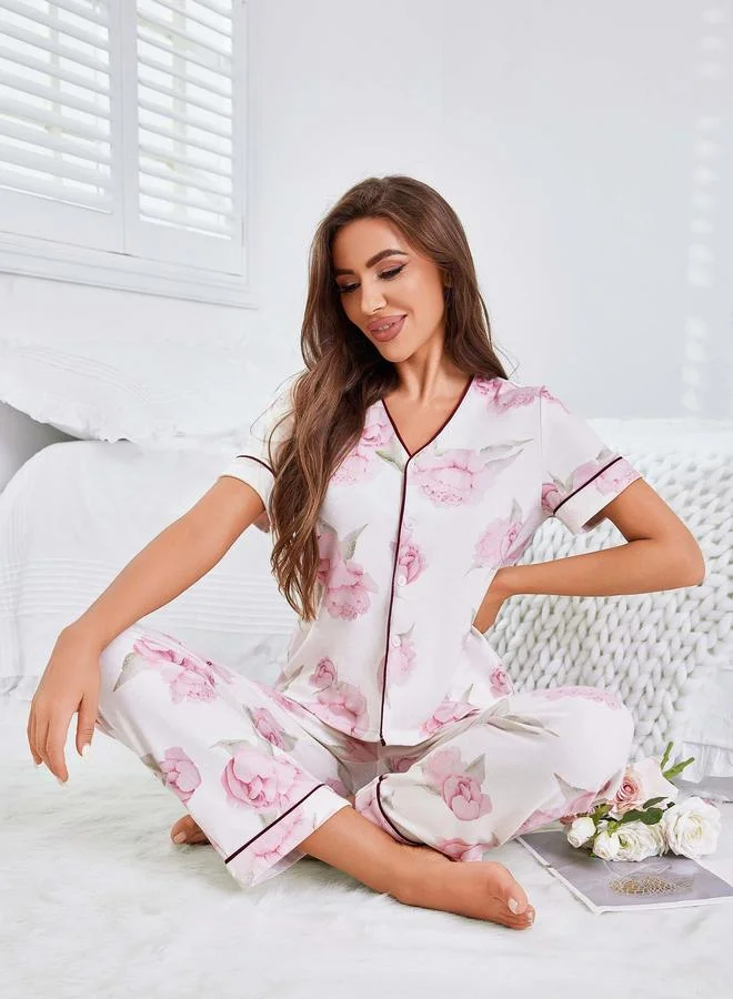 تايك تو طقماما من بلوزة بأزرار بطبعة زهور وبنطال