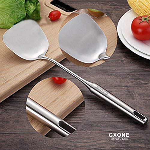GXONE Wok Spatula Stainless Steel, Wide Metal Spatula with Hollow Long Handle Wok Utensils,Silver/14.7Inch - Image 5