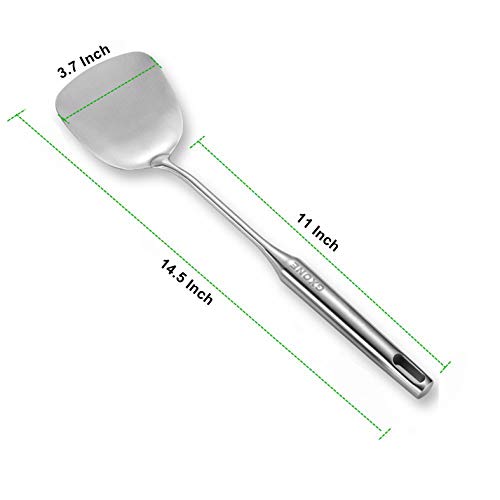 GXONE Wok Spatula Stainless Steel, Wide Metal Spatula with Hollow Long Handle Wok Utensils,Silver/14.7Inch - Image 2