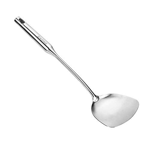 GXONE Wok Spatula Stainless Steel, Wide Metal Spatula with Hollow Long Handle Wok Utensils,Silver/14.7Inch - Image 1