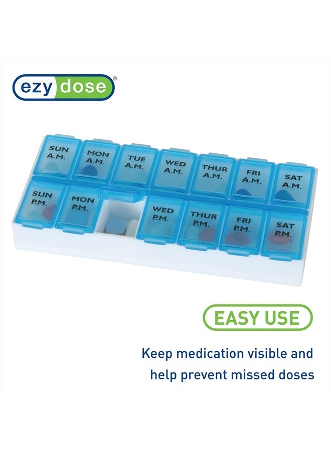 Ezy Dose منظم حبوب إيزي دوز الأسبوعي (7 أيام) صباحًا/مساءً، وحافظة فيتامينات، وصندوق أدوية، وحجرات متوسطة، مرتين في اليوم، قد يختلف اللون - Image 5