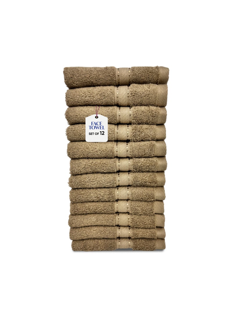 KASSINO Kassino Jumbo Face Towel (12 Pack, 33x33 cm) - 580 GSM Large Face Towels,100% Combed Cotton, Soft & Quick-Dry Towels, Highly Absorbent, Double Stitched Hotel Quality Towels | Beige  - Image 1