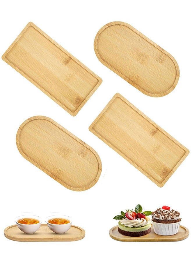 صواني من الخيزران، 4 قطع صواني خشبية بيضاوية مستطيلة الشكل بيضاوية الشكل، صينية تقديم صغيرة للطعام طبق جبن كاركوتيري خبز فاكهة مطبخ - Image 1